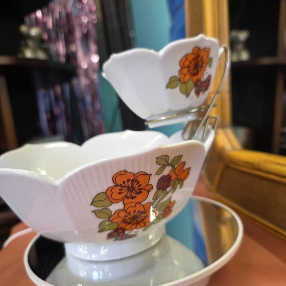 Vtg Lotus Chip and Dip Vintage Ceramic Set Floral 1970's Flowers Butterfly - Picture 11 of 12